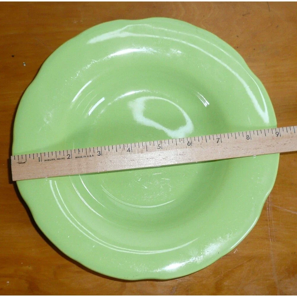 Pier 1 Imports Dinner Dish Set Lime Green Dinner Plate, Salad Soup Bowl Scallop